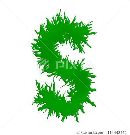 Green slime letter on white background. Custom art font.3D rendered illustartion. Green slime letter on white background. Custom art font.3D rendered illustartion. 114442551
