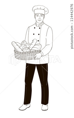 male character baker standing with a basket of bread male character baker standing with a basket of bread 114442976