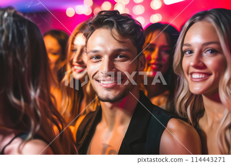 Handsome man surrounded by blondes in a nightclub 114443271