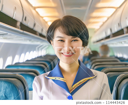站在飛機內的女空服員_1 114443426