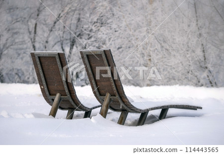 snow, winter, bench 114443565