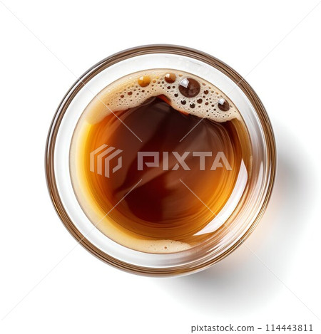 Coffee in Glass Cup Top View Isolated on White Background. Generative ai 114443811