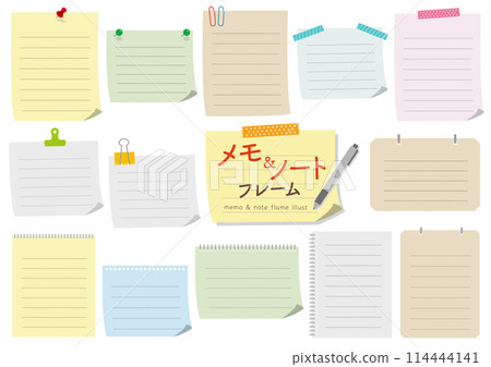 一組橫格備忘錄和筆記本插圖 114444141