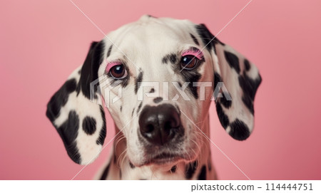 Black and white dalmatian dog with pink eyelashes Black and white dalmatian dog with pink eyelashes 114444751