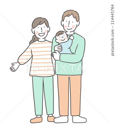 抱著嬰兒的父親和微笑的母親 114445764