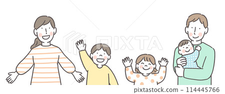 A family of five smiling and waving A family of five smiling and waving 114445766