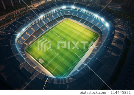 Aerial bird eye top view of a soccer football field stadium in night 114445851