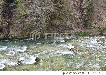 The clear white waters of the Himekawa River The clear white waters of the Himekawa River 114446749