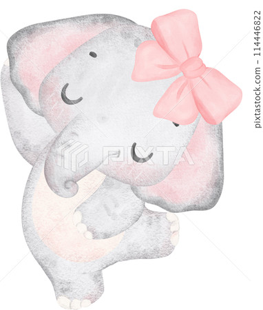 Coquette Baby Elephant with pink bow Watercolor Adorable Nursery Art Coquette Baby Elephant with pink bow Watercolor Adorable Nursery Art 114446822