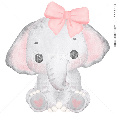 Coquette Baby Elephant with pink bow Watercolor Adorable Nursery Art Coquette Baby Elephant with pink bow Watercolor Adorable Nursery Art 114446824