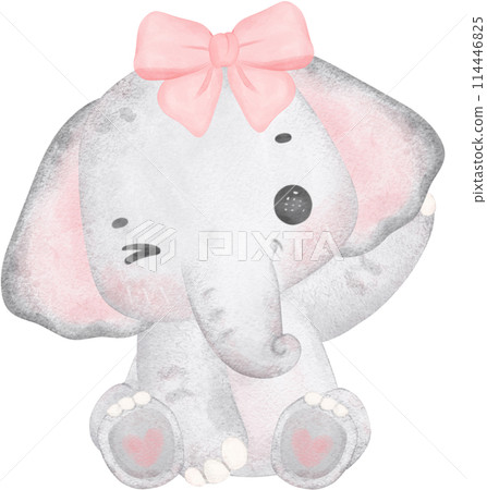 Coquette Baby Elephant with pink bow Watercolor Adorable Nursery Art Coquette Baby Elephant with pink bow Watercolor Adorable Nursery Art 114446825