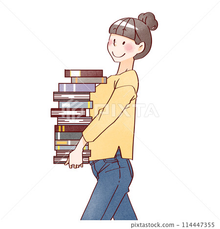 A woman carrying a book A woman carrying a book 114447355