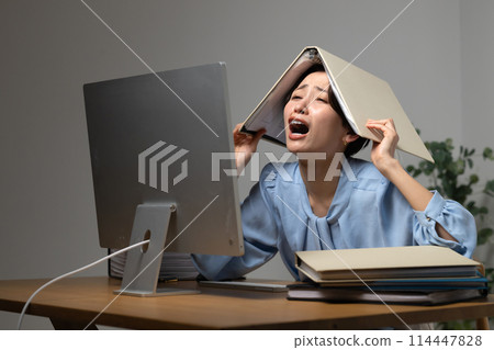 Tired woman in front of computer Tired woman in front of computer 114447828