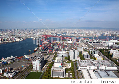 View of Osaka Port and Osaka city from the observation deck of the Osaka Prefectural Government Building 114447908