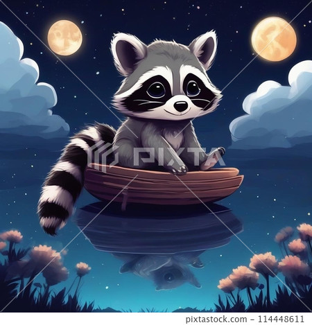 A raccoon standing under the night sky 114448611