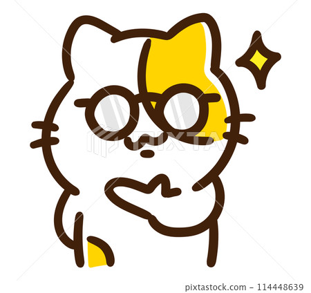 一個戴著眼鏡、看起來很聰明的可愛貓角色的變形插圖 114448639