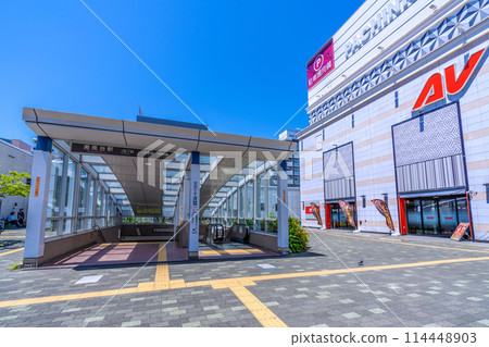 Fujisawa cityscape in Japan, overlooking the entrance/exit of Shonandai Station (subway, Odakyu, and Sotetsu lines) Fujisawa cityscape in Japan, overlooking the entrance/exit of Shonandai Station (subway, Odakyu, and Sotetsu lines) 114448903