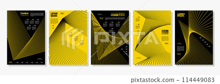 Yellow straight stripe line edge abstract cover design set Yellow straight stripe line edge abstract cover design set 114449083