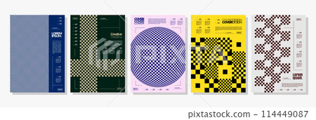 Modern digital pixel square abstract cover design set Modern digital pixel square abstract cover design set 114449087