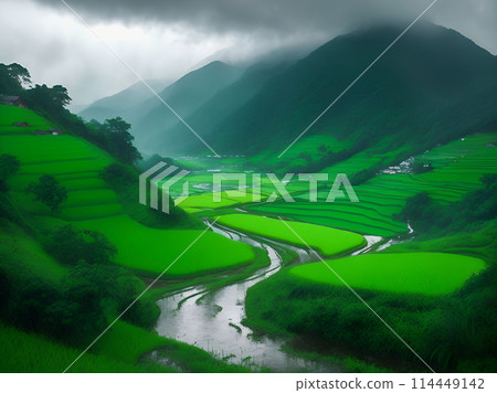 rice fields in the morning 114449142