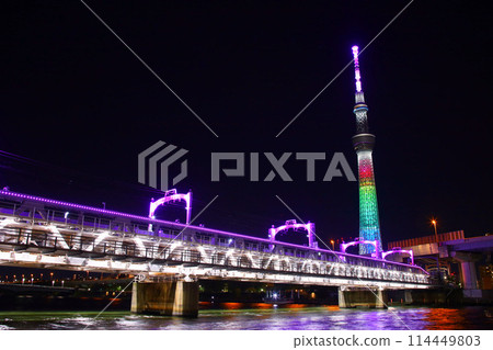 Tokyo Skytree (special illumination) and Sumida River, Tokyo 114449803
