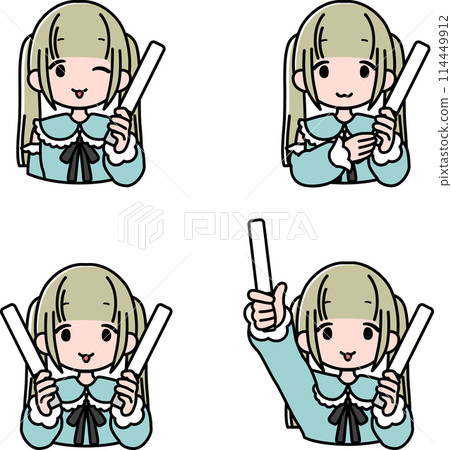 4種雙馬尾拿著筆燈的我/公主女孩 114449912