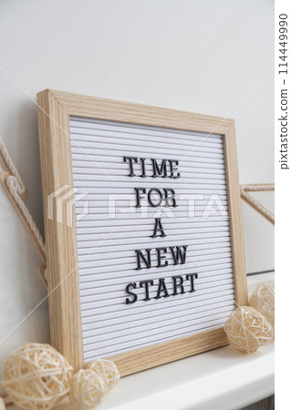 Motivational saying TIME FOR A NEW START. Goals setting concept. Strategy for self development improvement. Inspirational Planning better healthier life. Visual 114449990