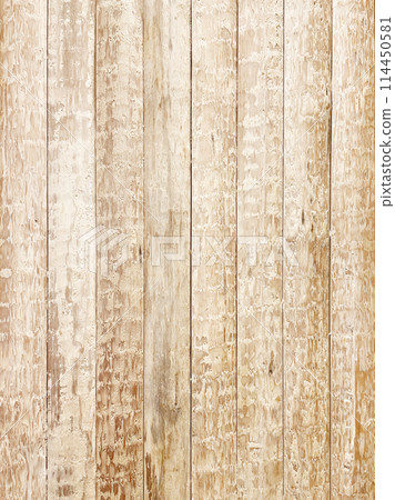 Vertical background image of a light brown surface plank wall with rough-hewn leather 114450581