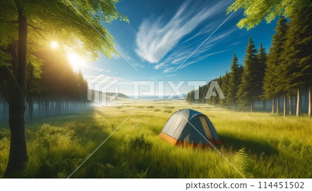 tent and sunrise tent and sunrise 114451502