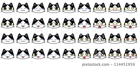 Black and white cat face icon set 114451959