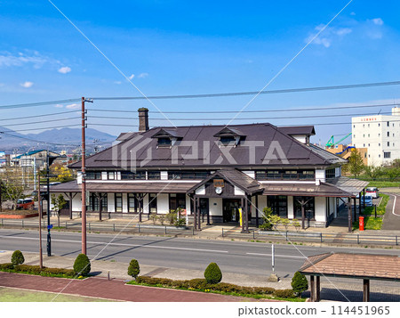 Aerial view of the former Muroran train station building, Muroran City, Hokkaido, on a clear day. Aerial view of the former Muroran train station building, Muroran City, Hokkaido, on a clear day. 114451965