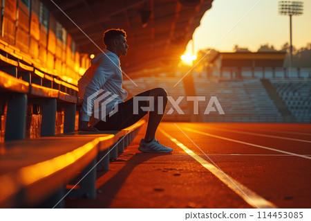 Man Sitting on Bench in Stadium 114453085