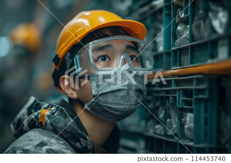 Man in Hard Hat and Goggles 114453740