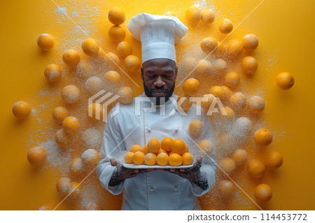 Chef Presents Oranges Amidst a Burst of Citrus 114453772