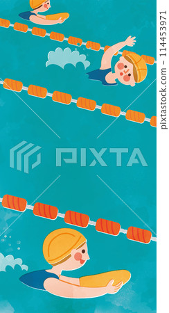 Watercolor illustration of children in swimming lessons 114453971