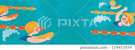 Watercolor illustration of children in swimming lessons 114453974