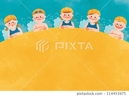 游泳課上的小朋友水彩觸摸插畫 114453975