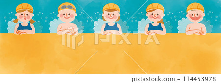 Watercolor illustration of children in swimming lessons 114453978
