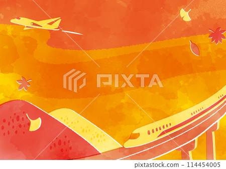 秋季風景、子彈列車和飛機的水彩觸控背景圖 秋季風景、子彈列車和飛機的水彩觸控背景圖 114454005