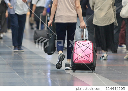 拉著行李箱的旅客 羽田機場出發大廳旅客 114454205