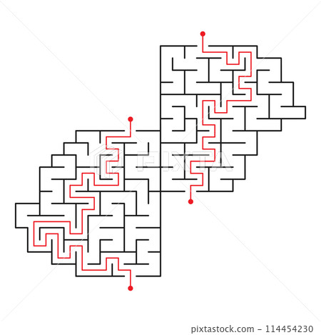 Children's game - a labyrinth for two to teach children. Who will find the way out of the maze faster Vector illustration 114454230