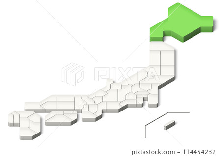 簡化的 3D 日本地圖北海道等距（帶陰影的透明背景） 114454232