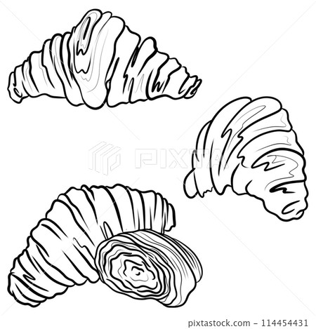 graphic illustration of French croissants with lots of layers on a white background graphic illustration of French croissants with lots of layers on a white background 114454431