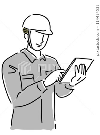 Working clothes men who operate tablets Working clothes men who operate tablets 114454535