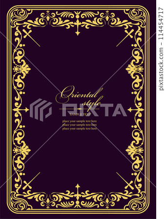 Gold ornament on dark background. Can be used as invitation card. Book cover. Vector illustration. Hand drawn illustration Gold ornament on dark background. Can be used as invitation card. Book cover. Vector illustration. Hand drawn illustration 114454717