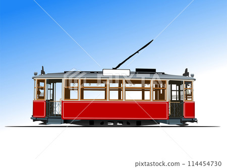 City transport. Old Tram. Colored Vector 3d hand drawn illustration 114454730