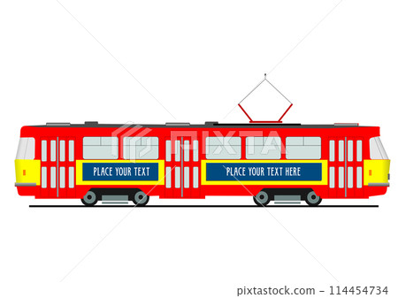City transport. Tram. Colored Vector 3d hand drawn illustration City transport. Tram. Colored Vector 3d hand drawn illustration 114454734