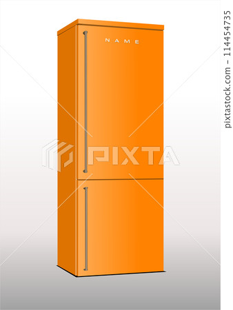 Orange Domestic refrigerator. 3d color vector hand drawn illustration 114454735