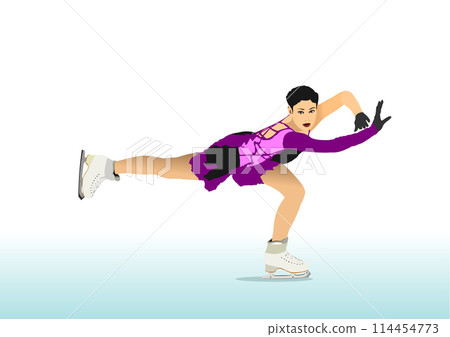 Figure skating girl colored silhouette. Vector 3d hand drawn illustration 114454773