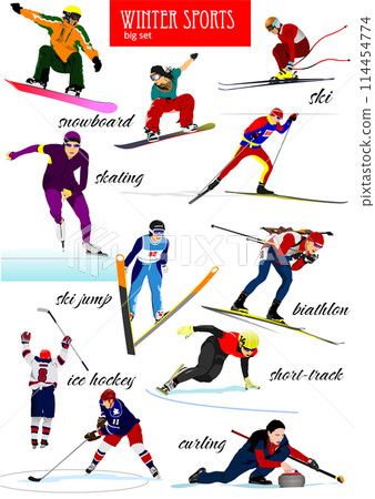 Big set of Winter sports. Vector 3d hand drawn  illustration 114454774